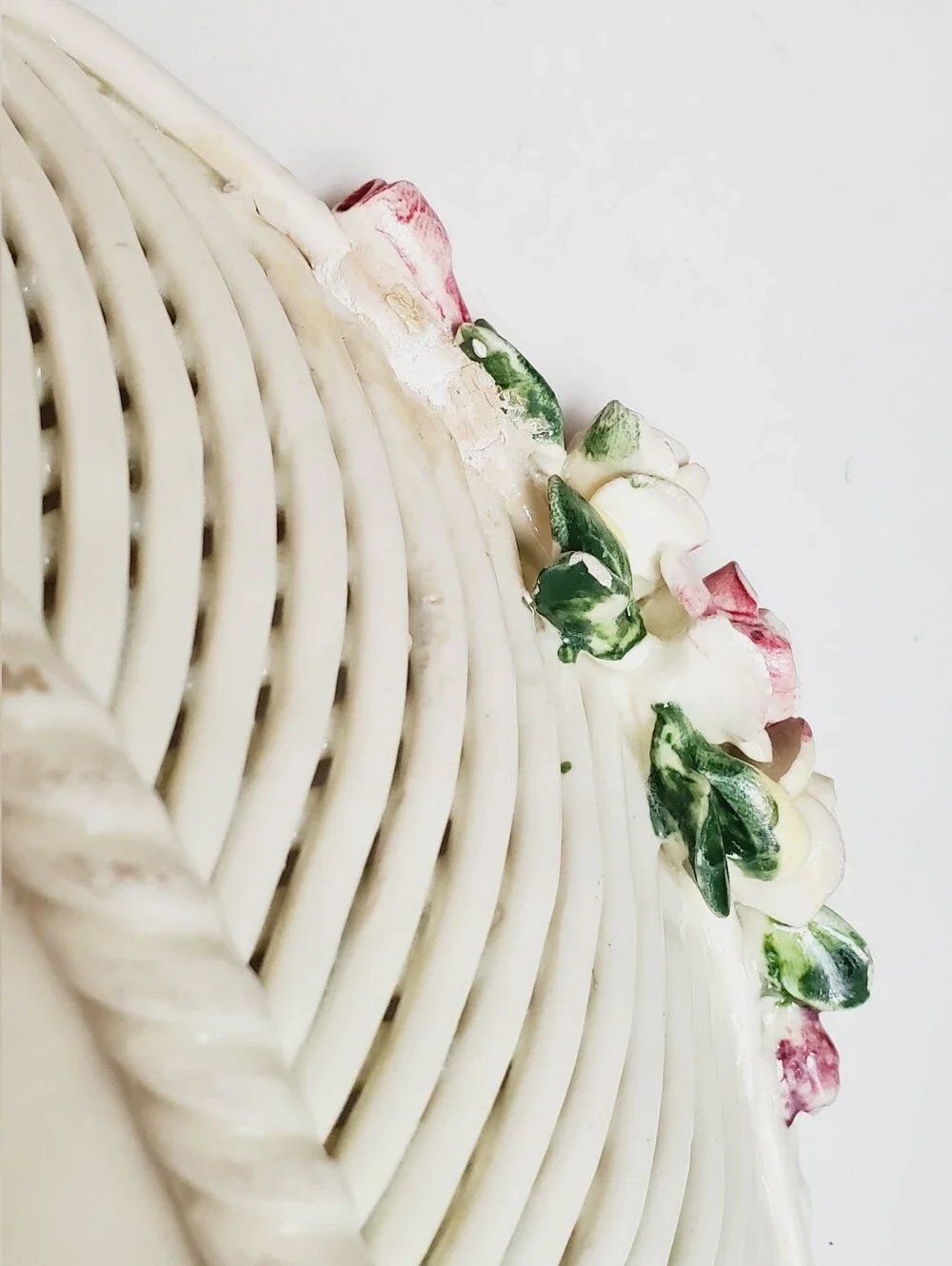 Vintage Italian Ceramic Floral Lattice Cottagecore Basket